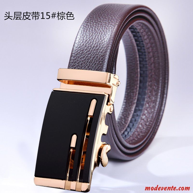 Ceinture Homme Entreprise Cuir Véritable Boucle Automatique Loisir Sided Jeunesse Marron