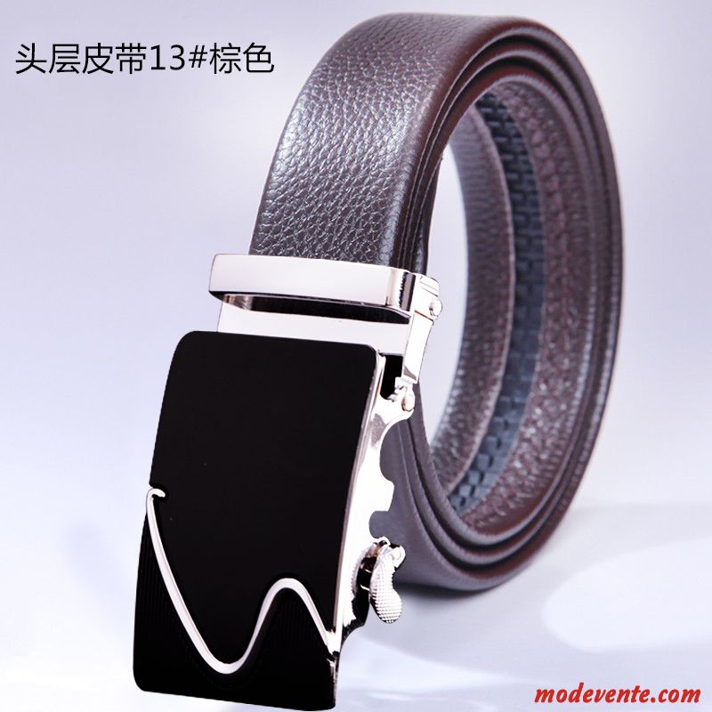 Ceinture Homme Entreprise Cuir Véritable Boucle Automatique Loisir Sided Jeunesse Marron