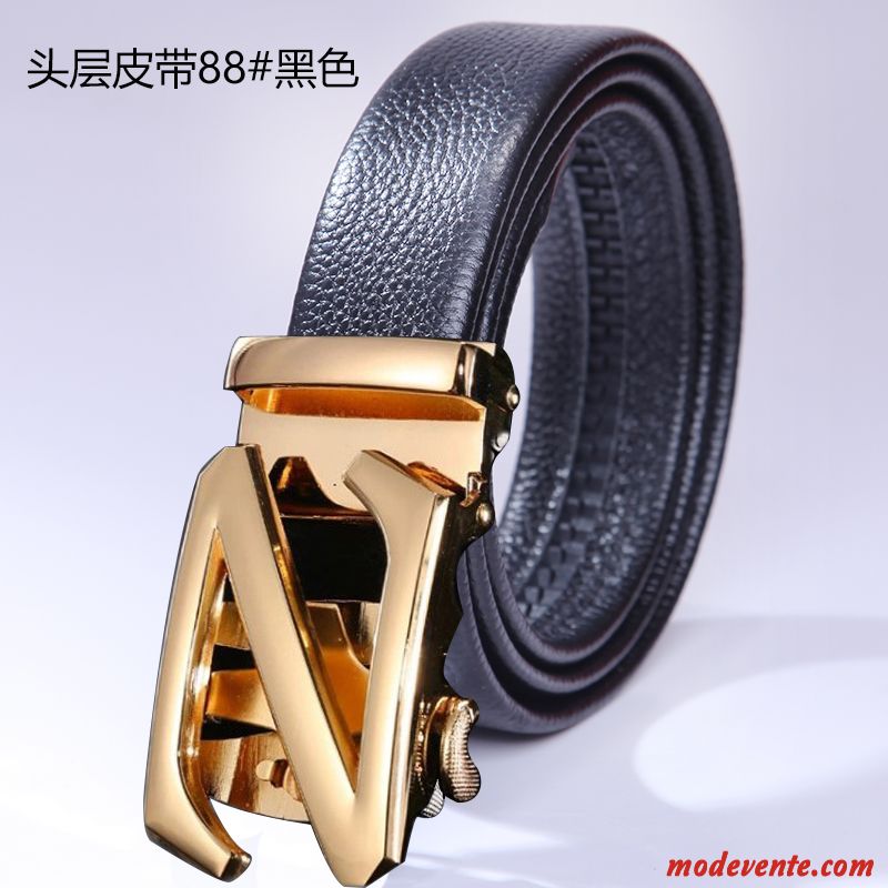 Ceinture Homme Entreprise Cuir Véritable Boucle Automatique Loisir Sided Jeunesse Marron