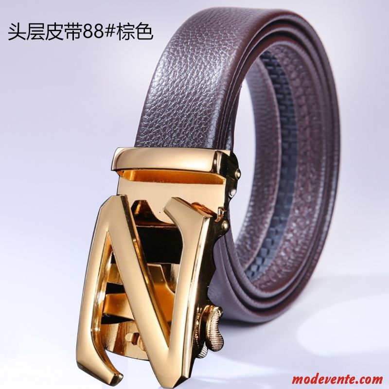 Ceinture Homme Entreprise Cuir Véritable Boucle Automatique Loisir Sided Jeunesse Marron