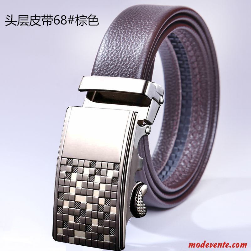 Ceinture Homme Entreprise Cuir Véritable Boucle Automatique Loisir Sided Jeunesse Marron