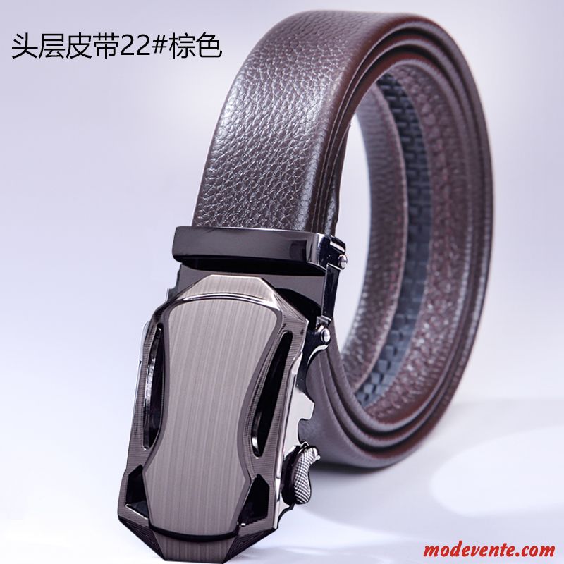 Ceinture Homme Entreprise Cuir Véritable Boucle Automatique Loisir Sided Jeunesse Marron