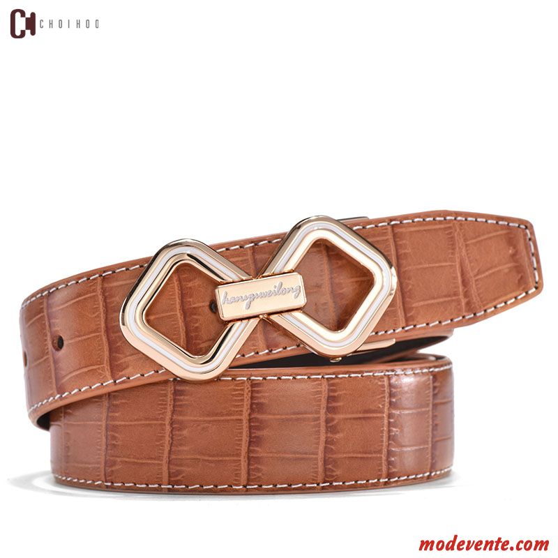 Ceinture Homme Haut Grade Lisse Crocodile Modèle Couche De Tête Cuir Véritable Entreprise Brun