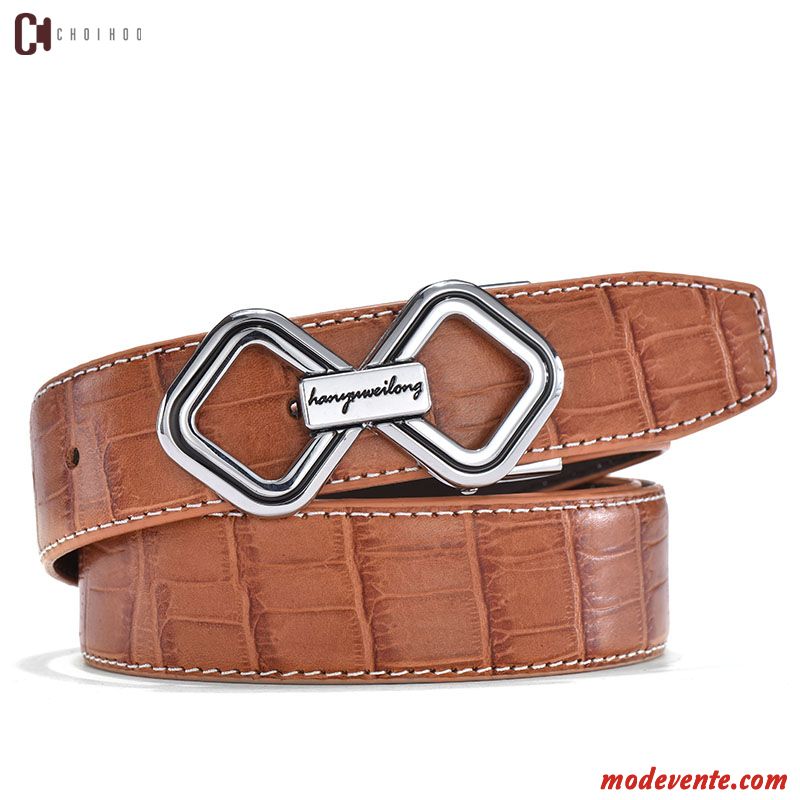 Ceinture Homme Haut Grade Lisse Crocodile Modèle Couche De Tête Cuir Véritable Entreprise Brun