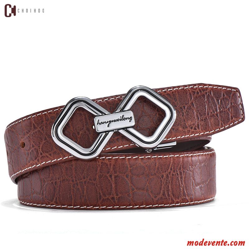 Ceinture Homme Haut Grade Lisse Crocodile Modèle Couche De Tête Cuir Véritable Entreprise Brun