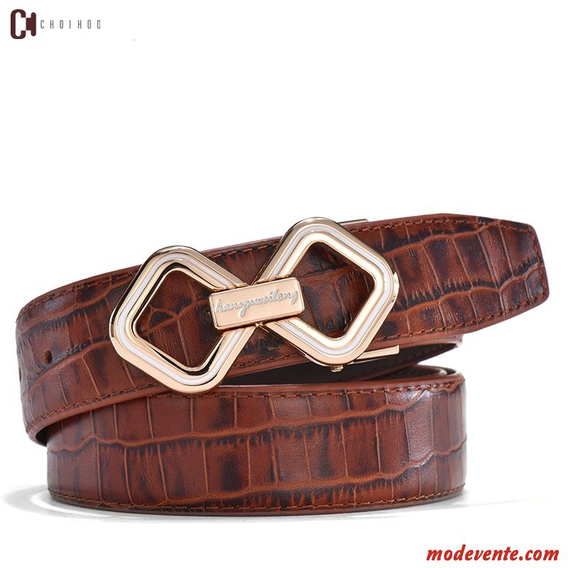 Ceinture Homme Haut Grade Lisse Crocodile Modèle Couche De Tête Cuir Véritable Entreprise Brun