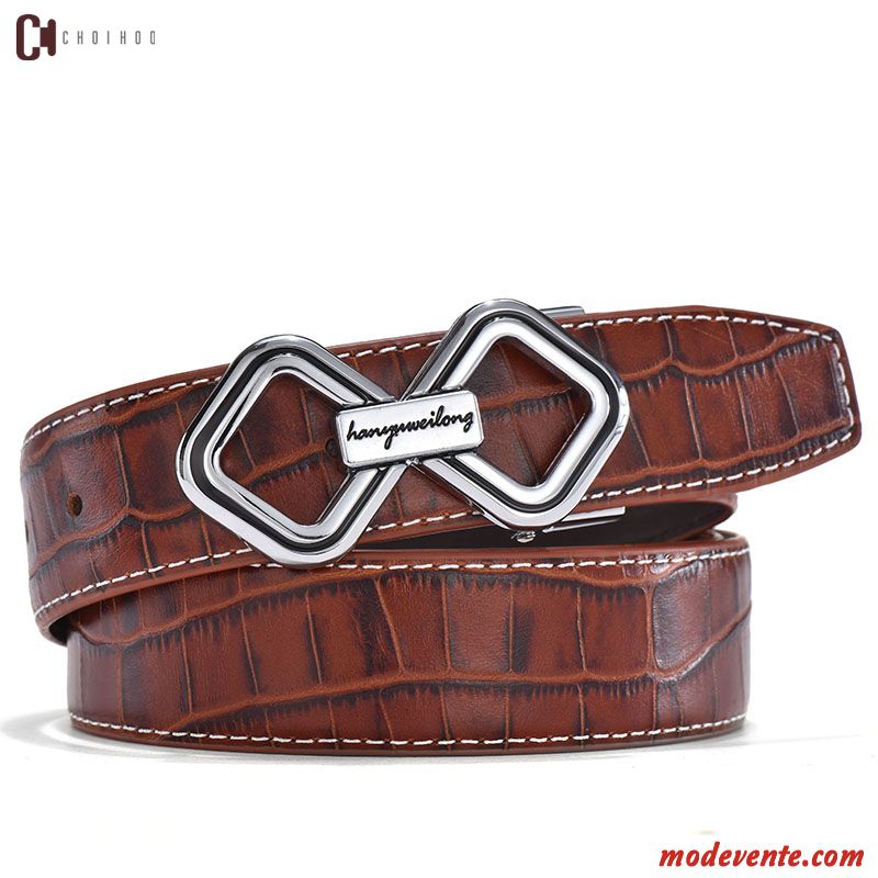 Ceinture Homme Haut Grade Lisse Crocodile Modèle Couche De Tête Cuir Véritable Entreprise Brun