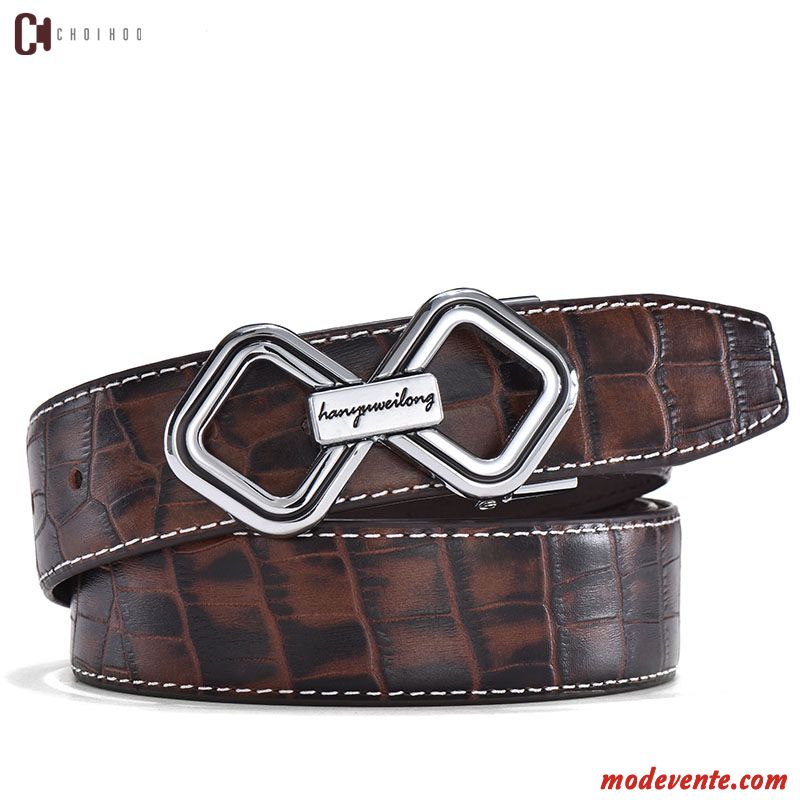 Ceinture Homme Haut Grade Lisse Crocodile Modèle Couche De Tête Cuir Véritable Entreprise Brun