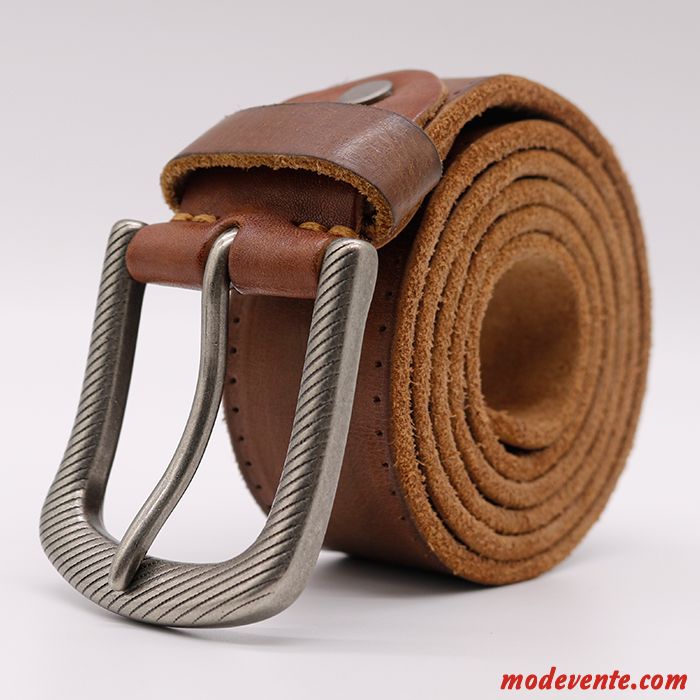 Ceinture Homme Jeans Couche De Tête Rétro Boucle Cuir De Vache Tendance Noir