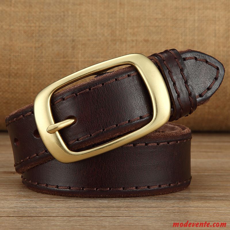 Ceinture Homme Jeans Manuel Couche De Tête Cuir De Vache All-match Loisir Jaune