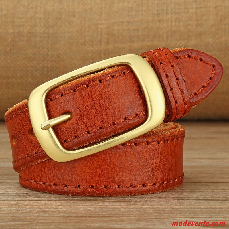 Ceinture Homme Jeans Manuel Couche De Tête Cuir De Vache All-match Loisir Jaune