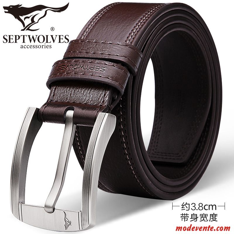 Ceinture Homme Jeunesse Boucle Authentique Cuir Véritable Loisir Cuir De Vache Brun