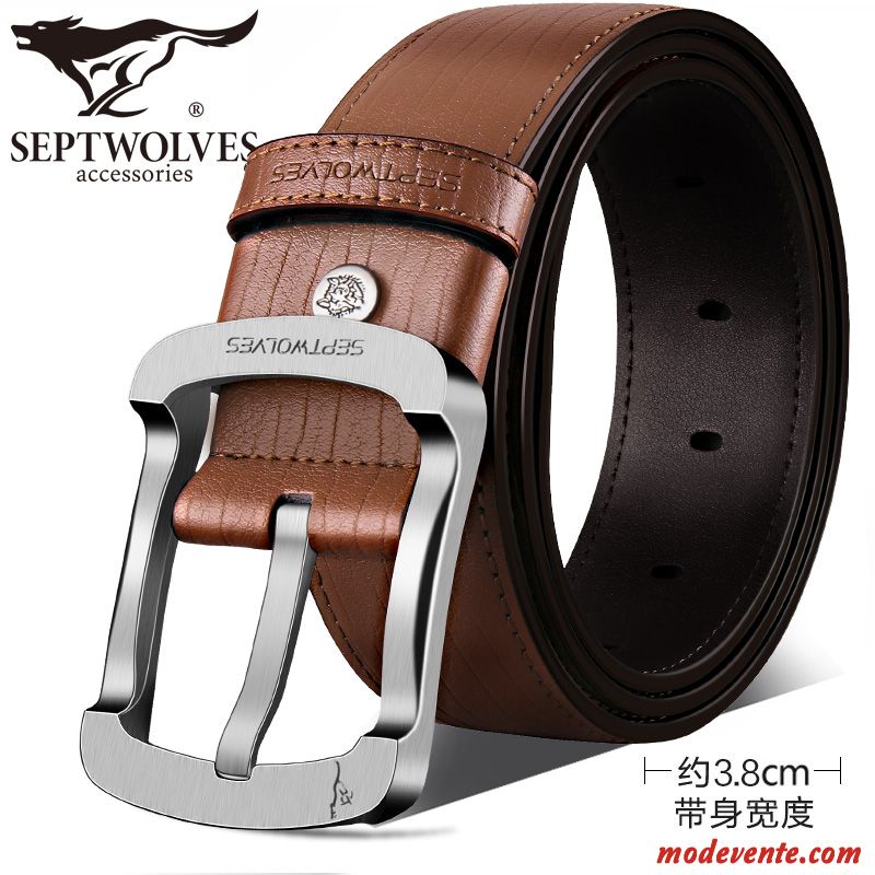 Ceinture Homme Jeunesse Boucle Authentique Cuir Véritable Loisir Cuir De Vache Brun