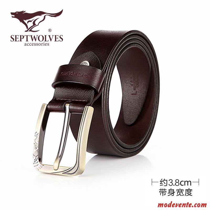 Ceinture Homme Jeunesse Boucle Authentique Cuir Véritable Loisir Cuir De Vache Brun