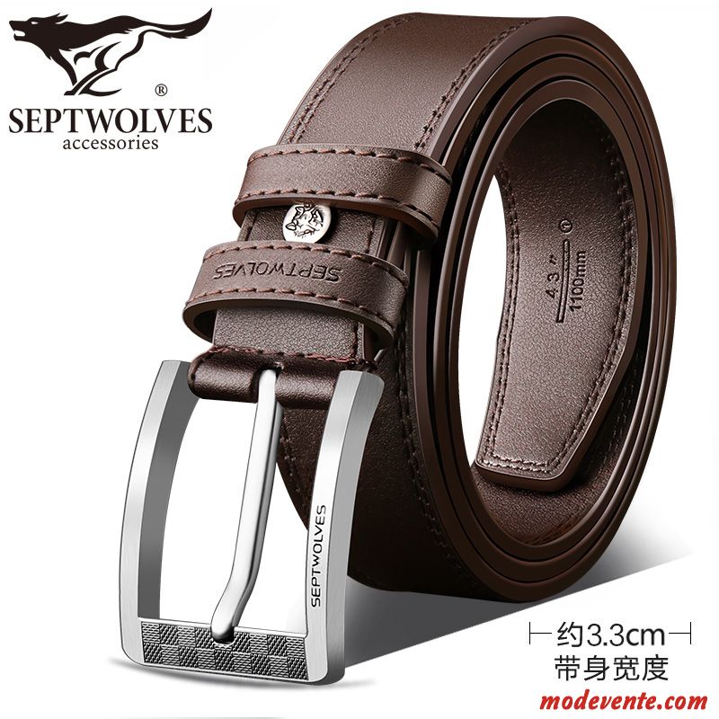 Ceinture Homme Jeunesse Boucle Authentique Cuir Véritable Loisir Cuir De Vache Brun