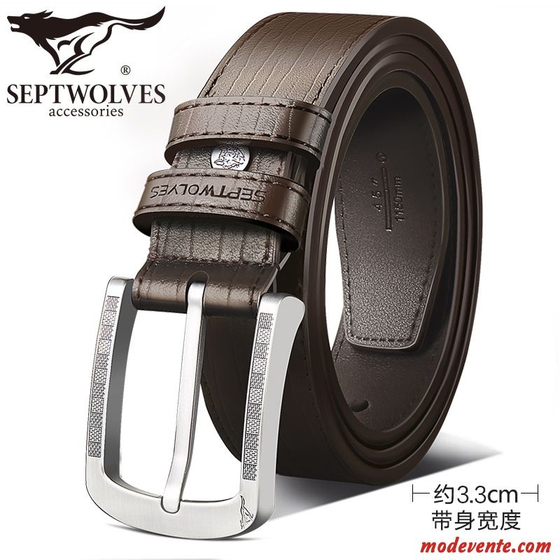 Ceinture Homme Jeunesse Boucle Authentique Cuir Véritable Loisir Cuir De Vache Brun