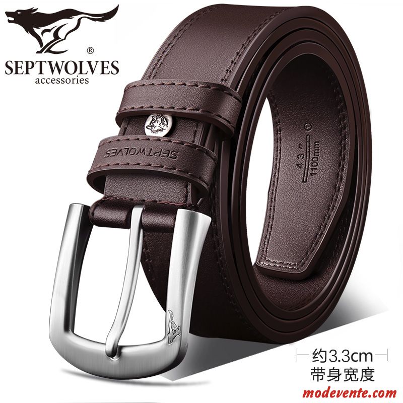 Ceinture Homme Jeunesse Boucle Authentique Cuir Véritable Loisir Cuir De Vache Brun