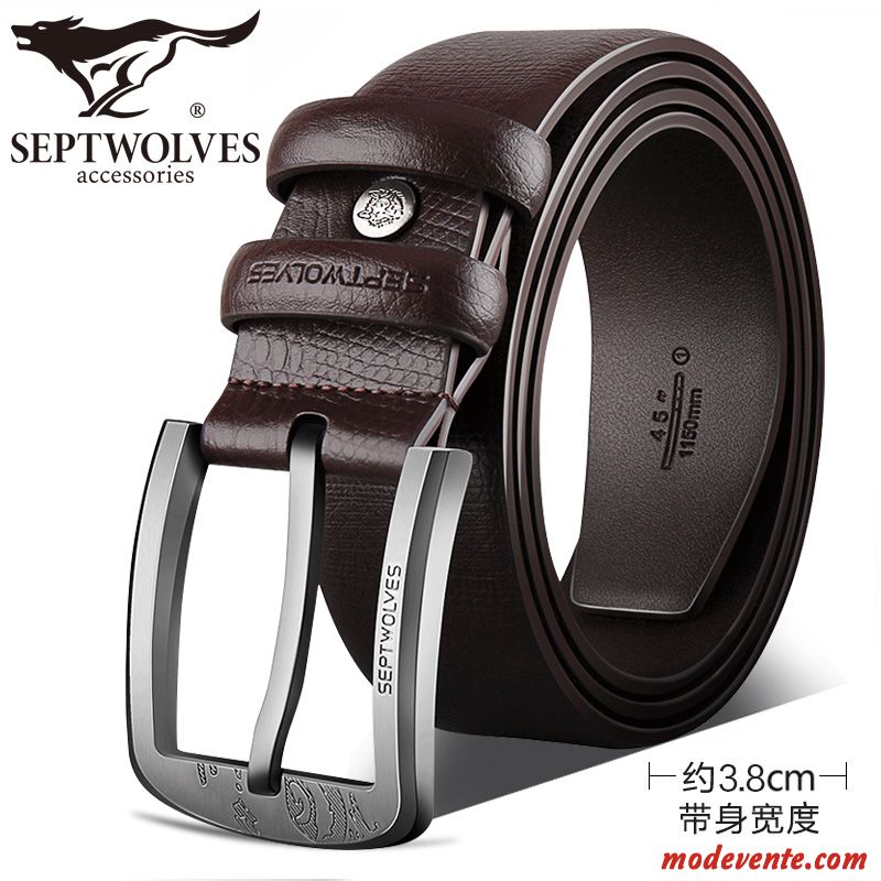 Ceinture Homme Jeunesse Boucle Authentique Cuir Véritable Loisir Cuir De Vache Brun