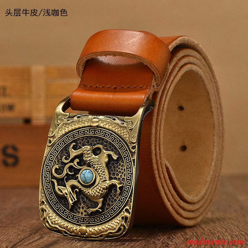 Ceinture Homme Jeunesse Couche De Tête Rétro Mode Loisir Cuir Véritable Marron