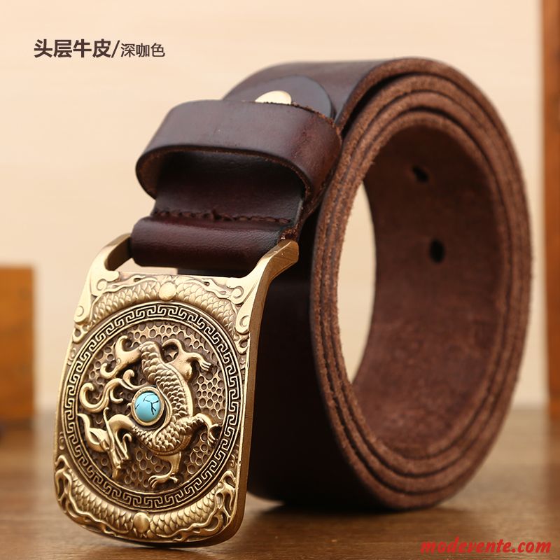 Ceinture Homme Jeunesse Couche De Tête Rétro Mode Loisir Cuir Véritable Marron