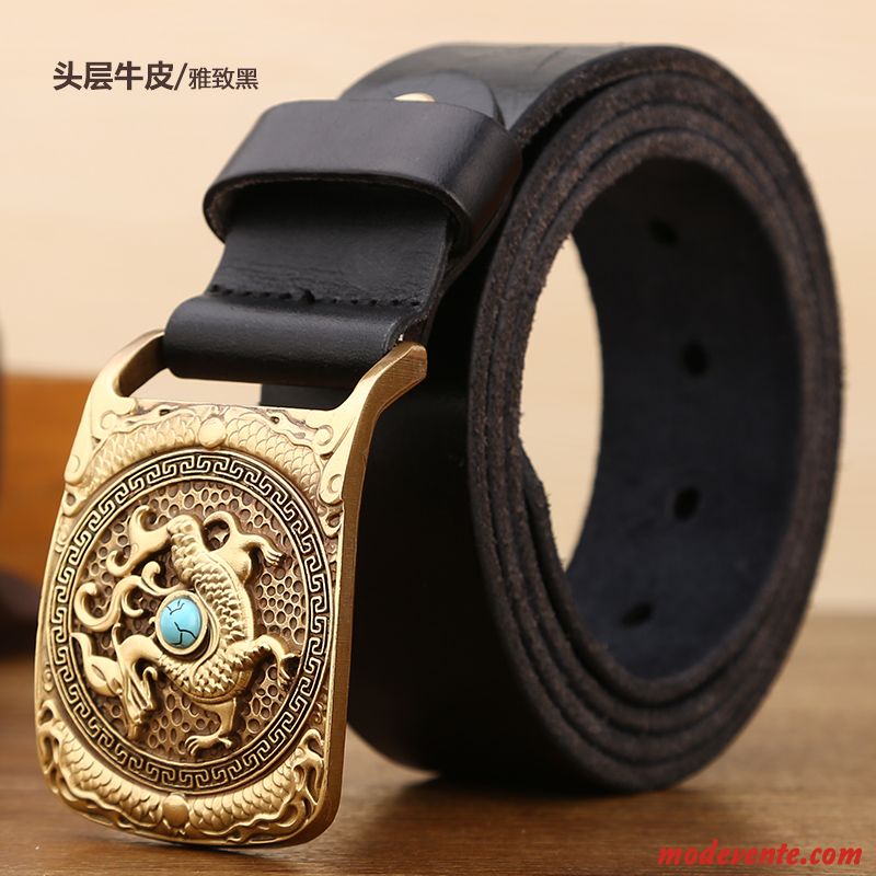 Ceinture Homme Jeunesse Couche De Tête Rétro Mode Loisir Cuir Véritable Marron