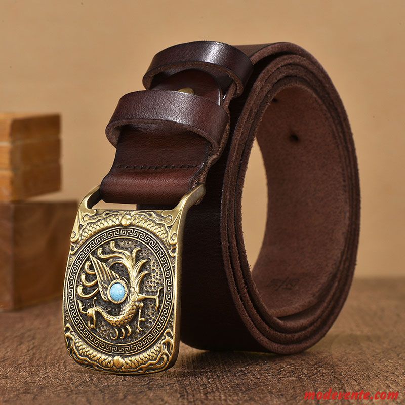 Ceinture Homme Jeunesse Couche De Tête Rétro Mode Loisir Cuir Véritable Marron