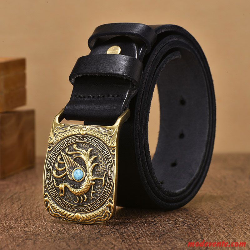 Ceinture Homme Jeunesse Couche De Tête Rétro Mode Loisir Cuir Véritable Marron