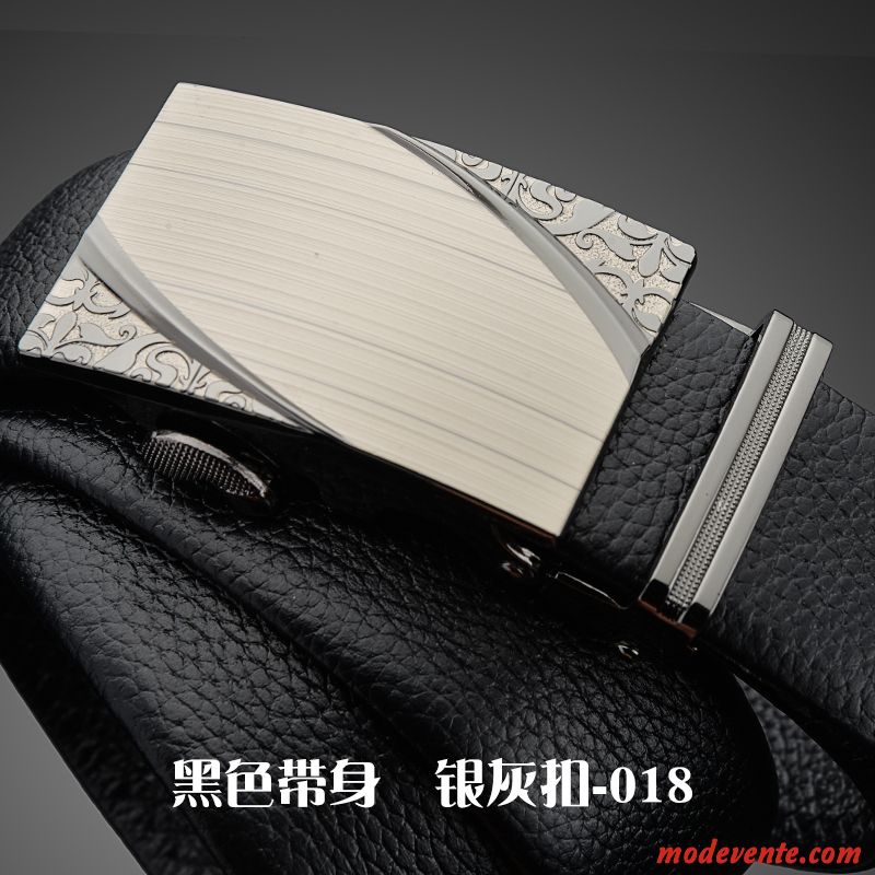 Ceinture Homme Jeunesse Cuir De Vache Loisir Boucle Automatique Mode Sided Noir