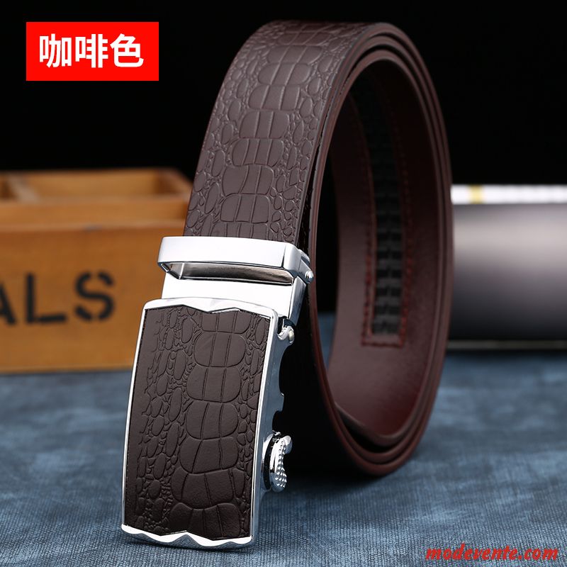 Ceinture Homme Jeunesse Cuir Véritable Boucle Automatique Entreprise Pure Crocodile Modèle Marron