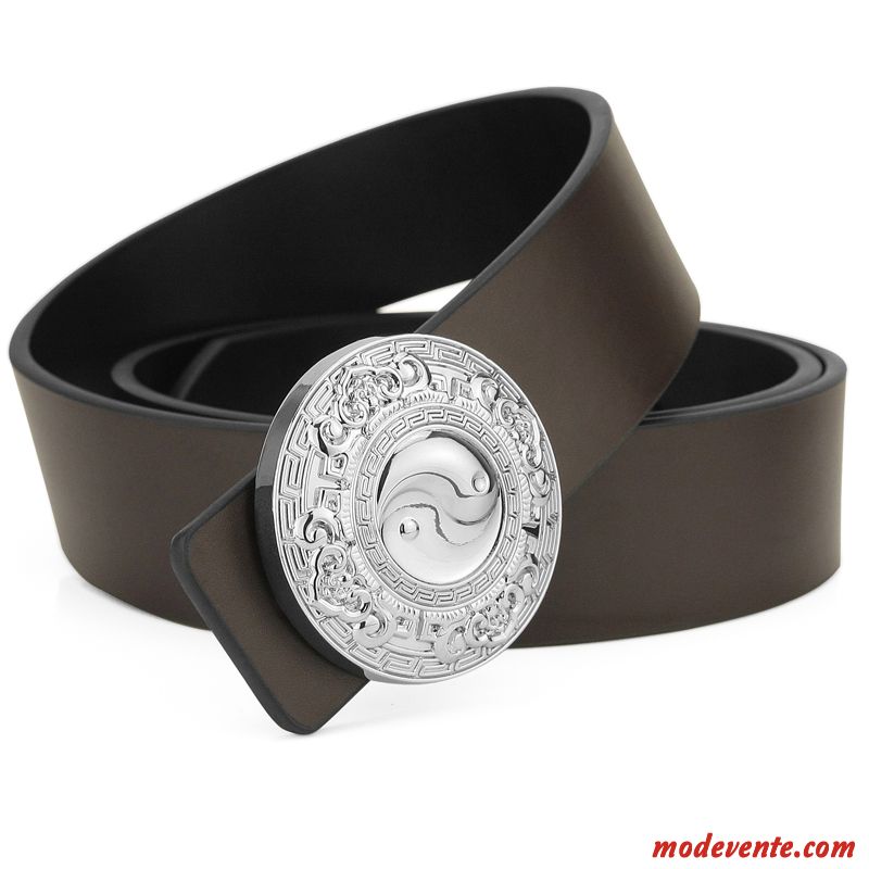 Ceinture Homme Jeunesse Cuir Véritable Cuir De Vache Manuel Pure Personnalité Noir