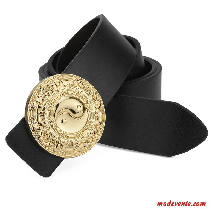 Ceinture Homme Jeunesse Cuir Véritable Cuir De Vache Manuel Pure Personnalité Noir