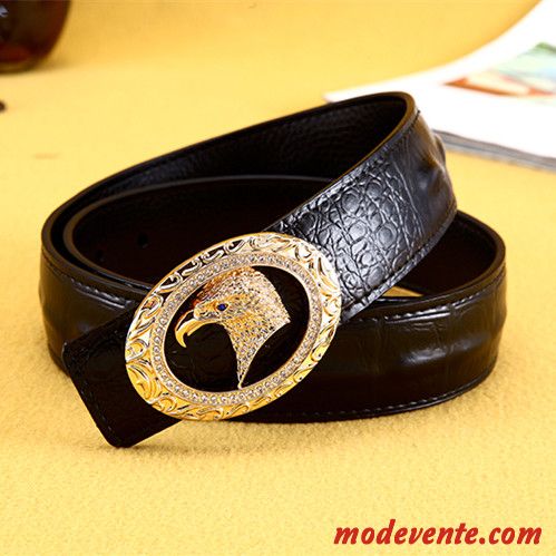 Ceinture Homme Jeunesse Cuir Véritable Étudiant Tendance Crocodile Modèle Cuir De Vache Noir