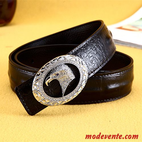 Ceinture Homme Jeunesse Cuir Véritable Étudiant Tendance Crocodile Modèle Cuir De Vache Noir