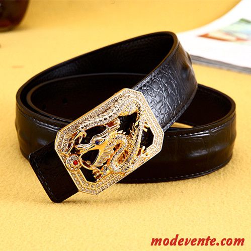 Ceinture Homme Jeunesse Cuir Véritable Étudiant Tendance Crocodile Modèle Cuir De Vache Noir