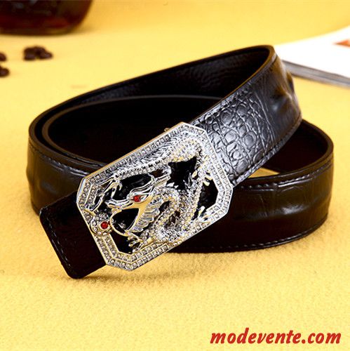 Ceinture Homme Jeunesse Cuir Véritable Étudiant Tendance Crocodile Modèle Cuir De Vache Noir