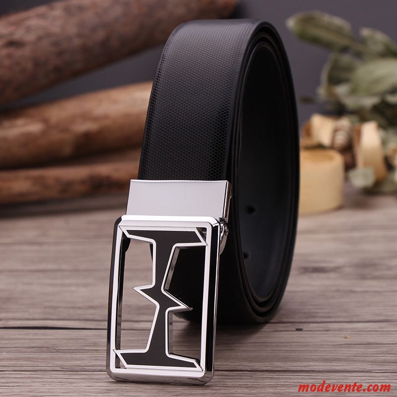 Ceinture Homme Jeunesse Simple Tendance Cuir Véritable Lisse Personnalité Noir