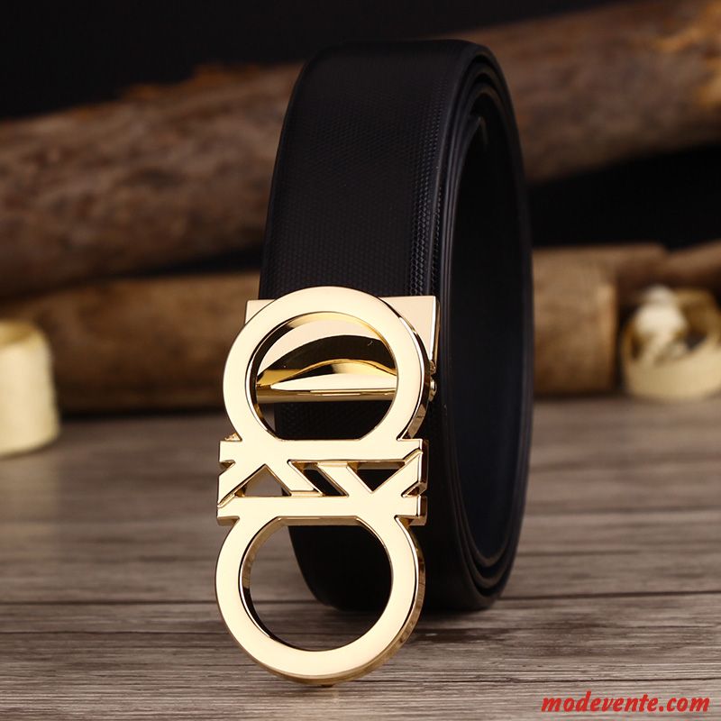 Ceinture Homme Jeunesse Simple Tendance Cuir Véritable Lisse Personnalité Noir