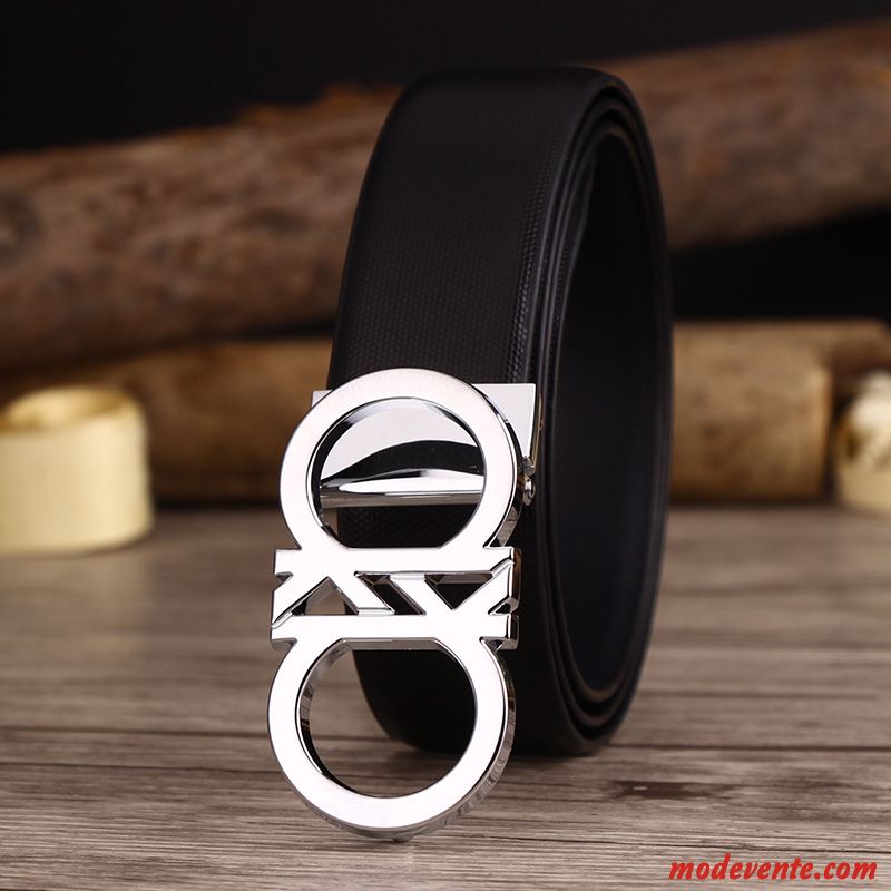 Ceinture Homme Jeunesse Simple Tendance Cuir Véritable Lisse Personnalité Noir