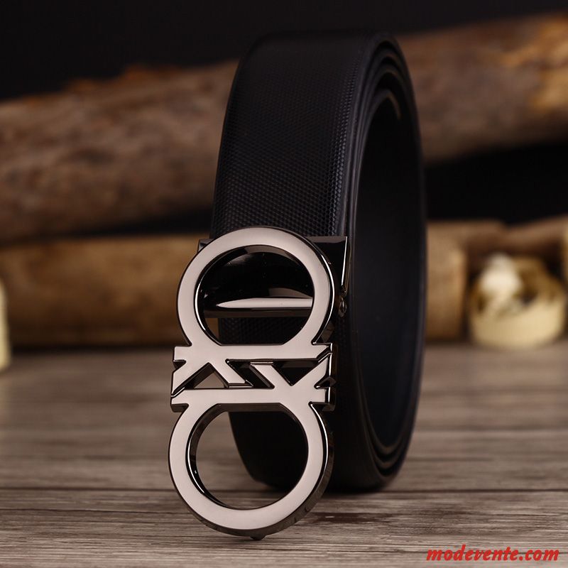 Ceinture Homme Jeunesse Simple Tendance Cuir Véritable Lisse Personnalité Noir