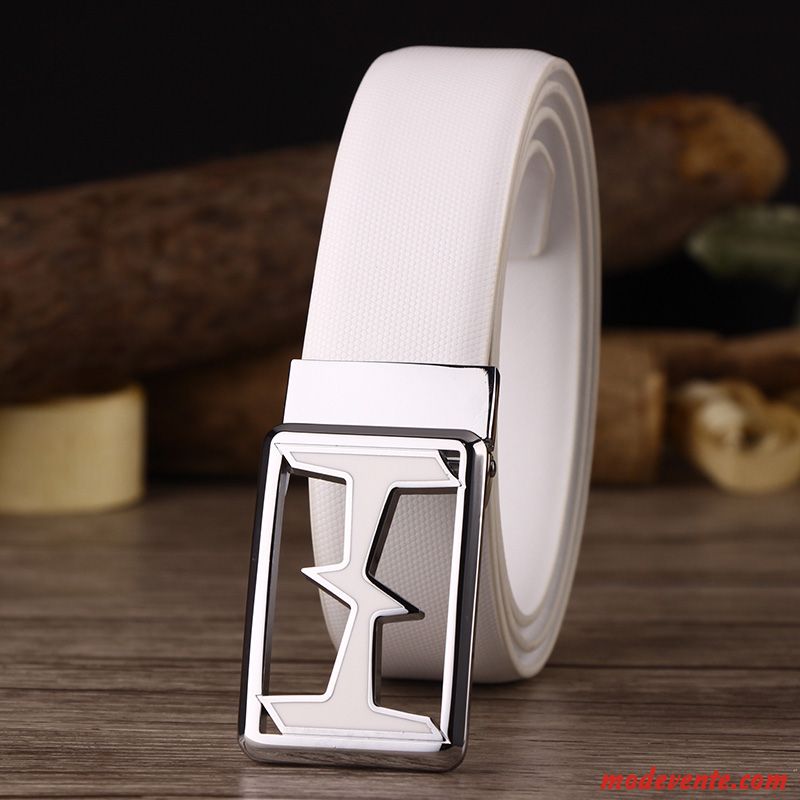 Ceinture Homme Jeunesse Simple Tendance Cuir Véritable Lisse Personnalité Noir