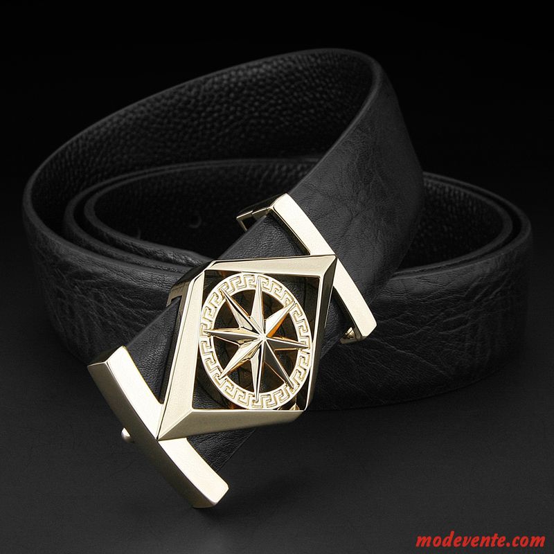 Ceinture Homme Jeunesse Simple Tendance Loisir Âge Moyen Cuir Véritable Noir