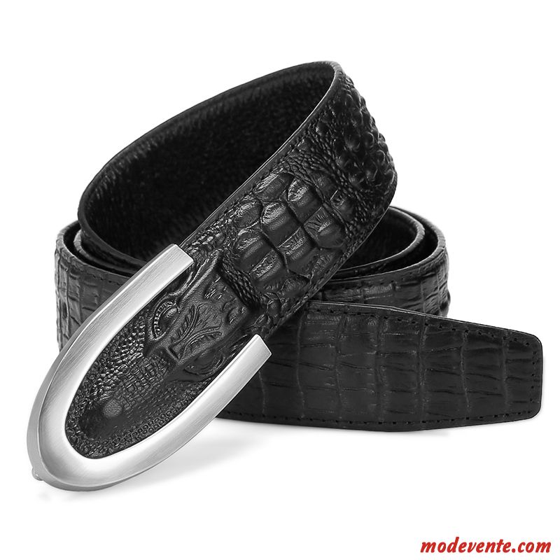 Ceinture Homme Lettre Jeune Personnalité Lisse Cuir Véritable Crocodile Modèle Noir Marron