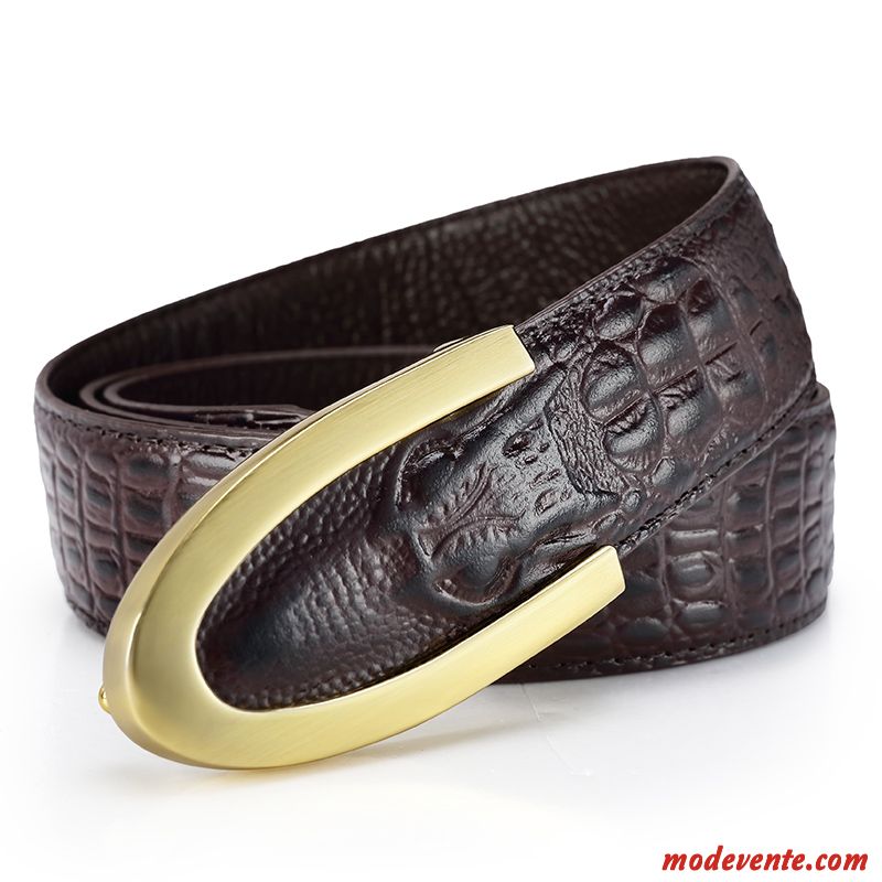 Ceinture Homme Lettre Jeune Personnalité Lisse Cuir Véritable Crocodile Modèle Noir Marron