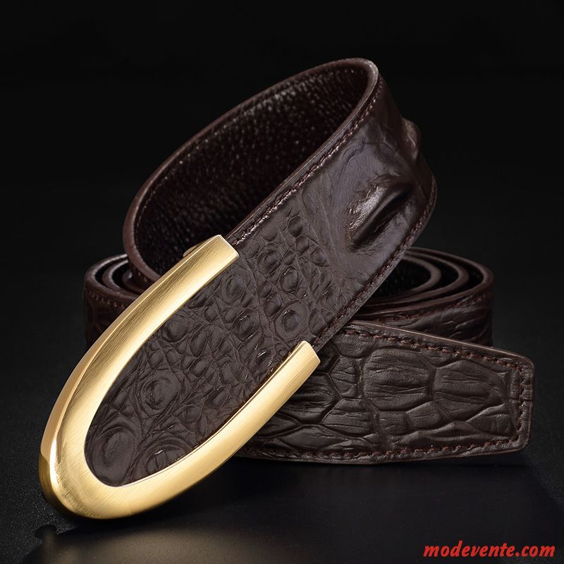 Ceinture Homme Lettre Jeune Personnalité Lisse Cuir Véritable Crocodile Modèle Noir Marron