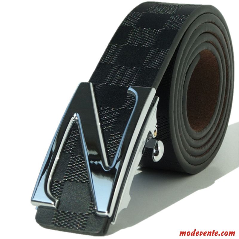 Ceinture Homme Lettre Jeune Tendance Simple All-match Cuir Véritable Noir