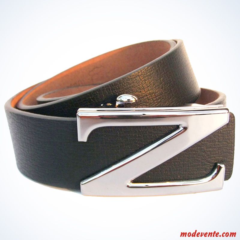 Ceinture Homme Lettre Jeune Tendance Simple All-match Cuir Véritable Noir