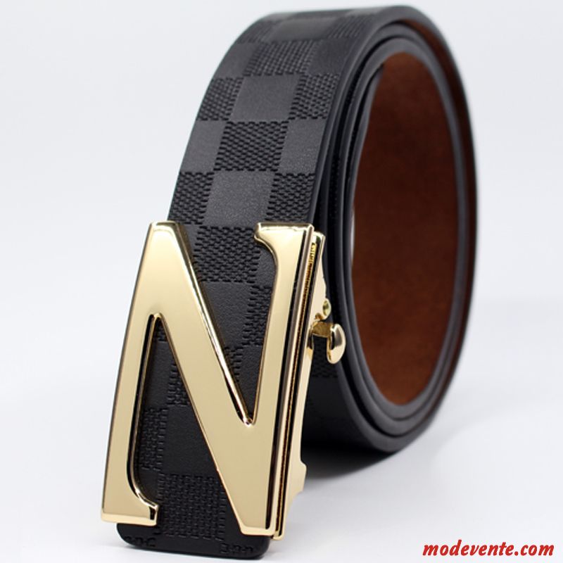 Ceinture Homme Lettre Jeune Tendance Simple All-match Cuir Véritable Noir