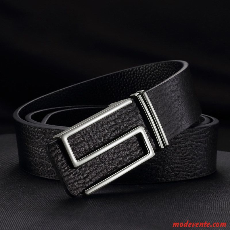 Ceinture Homme Lisse All-match Tendance Mode Cuir Véritable Lettre Jaune Or