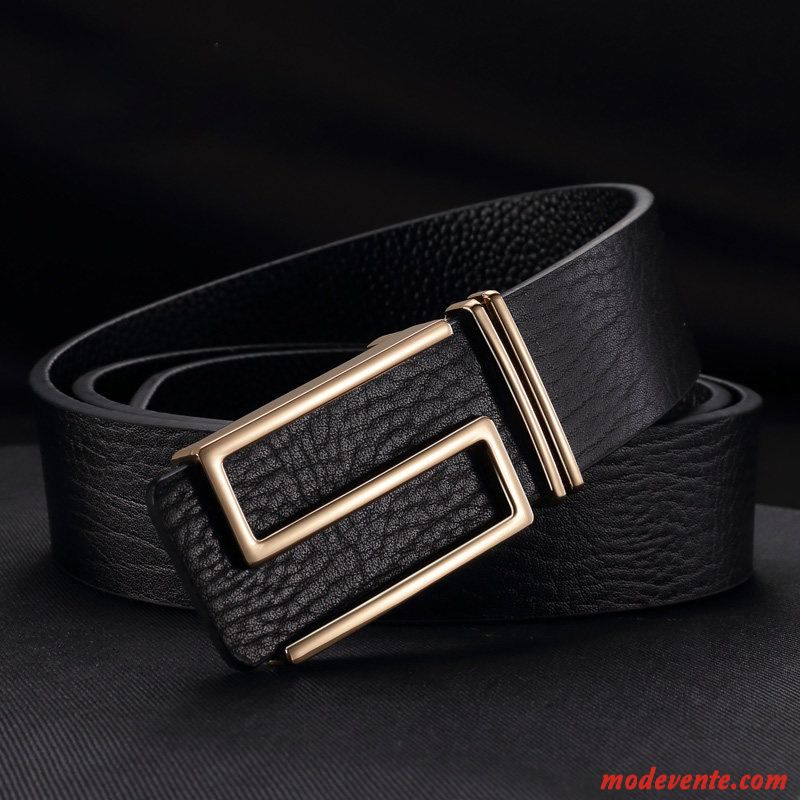 Ceinture Homme Lisse All-match Tendance Mode Cuir Véritable Lettre Jaune Or