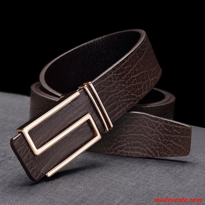 Ceinture Homme Lisse All-match Tendance Mode Cuir Véritable Lettre Jaune Or